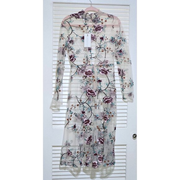 NWT Endless Rose Women's Embroidered Boho Sheer Overlay Midi Dress Sz Xs 2452 - Picture 15 of 16